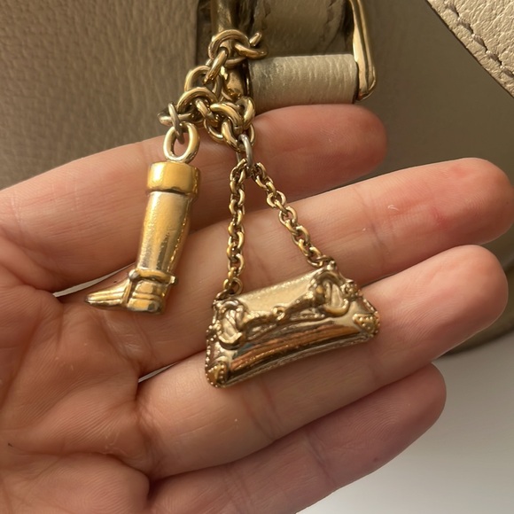 Gucci Cream Leather Handbag w/ Gold Charms- EUC - Picture 12 of 15